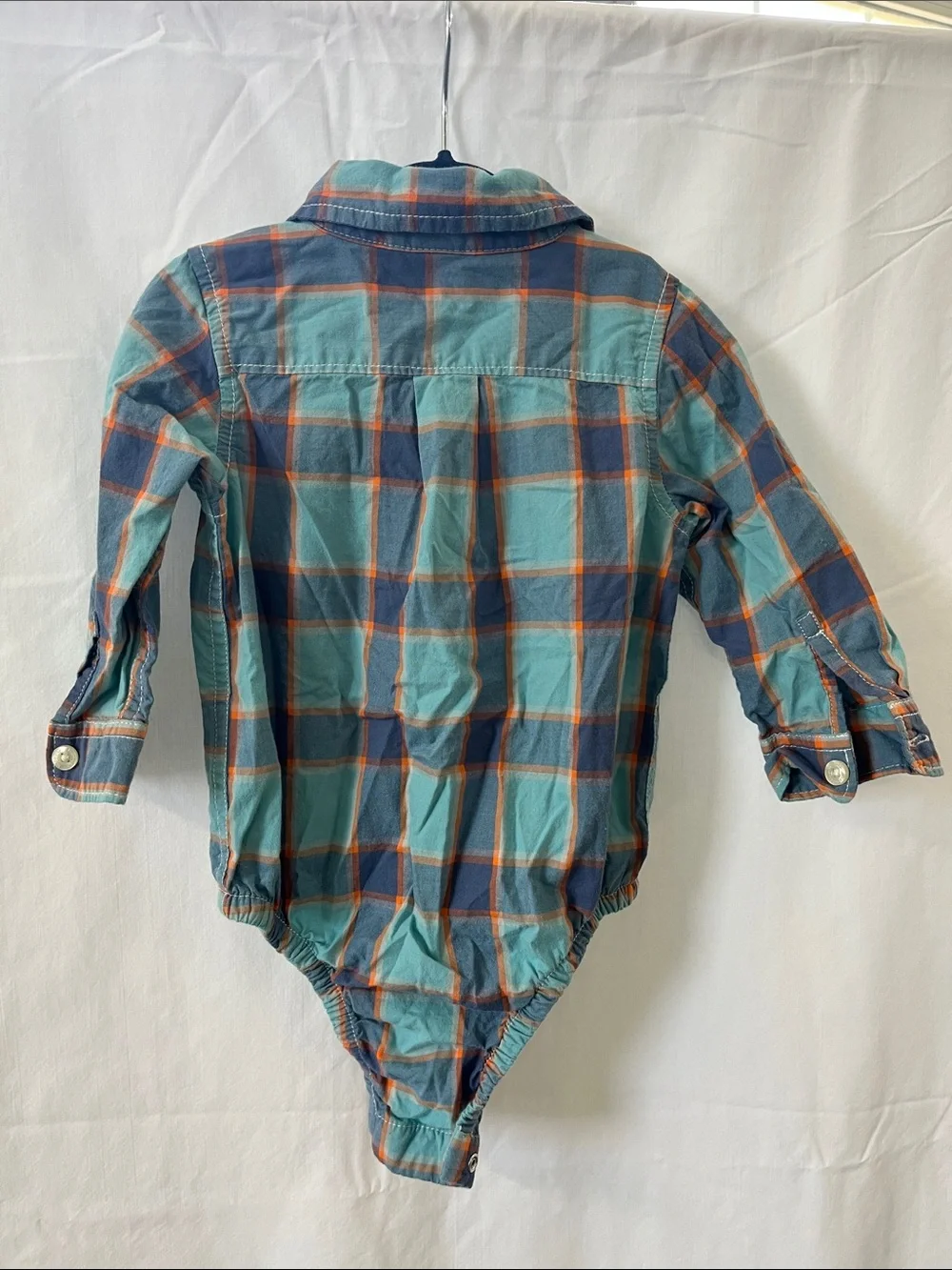 GAP Plaid Button-Front One-Piece Bodysuit - Teal, Navy & Orange